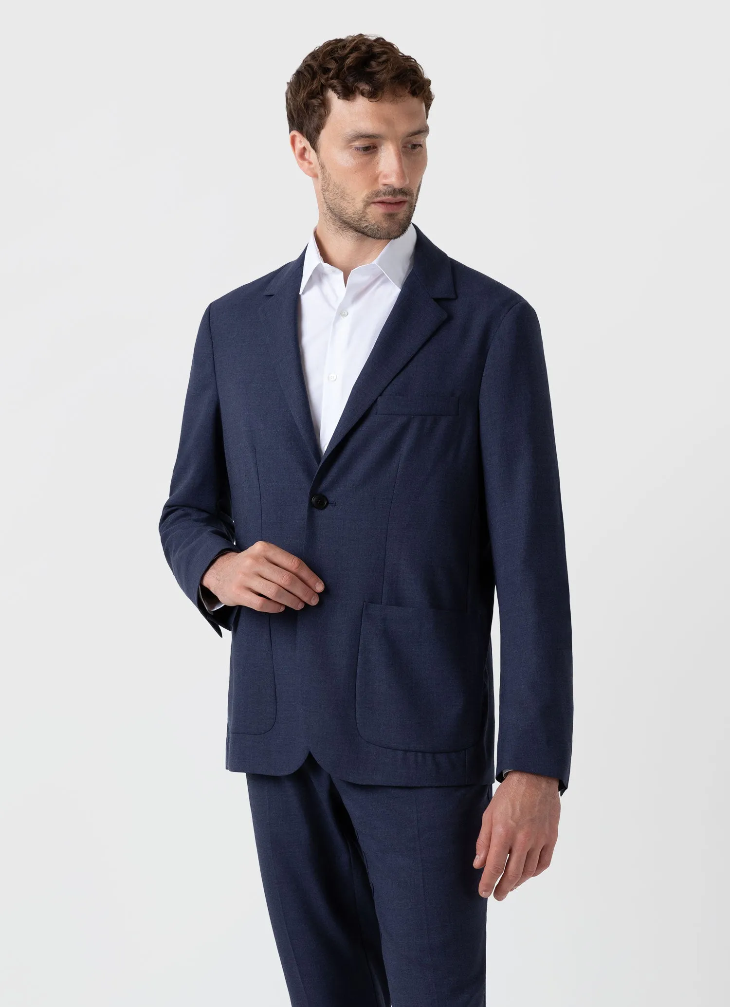 Men's Wool Blazer in Blue Melange