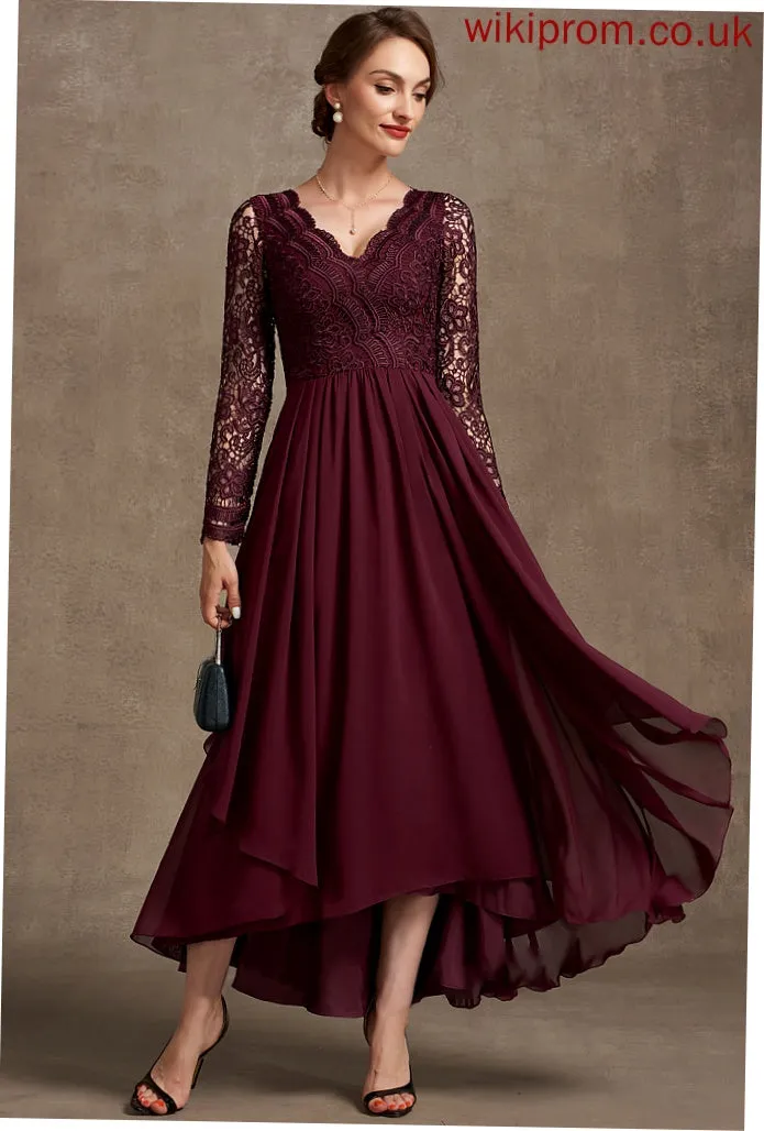 Mother of the Bride Dresses Lace Dress Bride V-neck A-Line Chiffon of Mckenna Asymmetrical Mother the