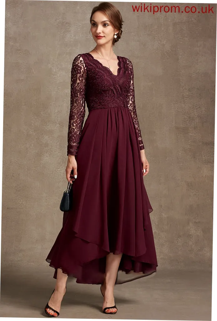 Mother of the Bride Dresses Lace Dress Bride V-neck A-Line Chiffon of Mckenna Asymmetrical Mother the