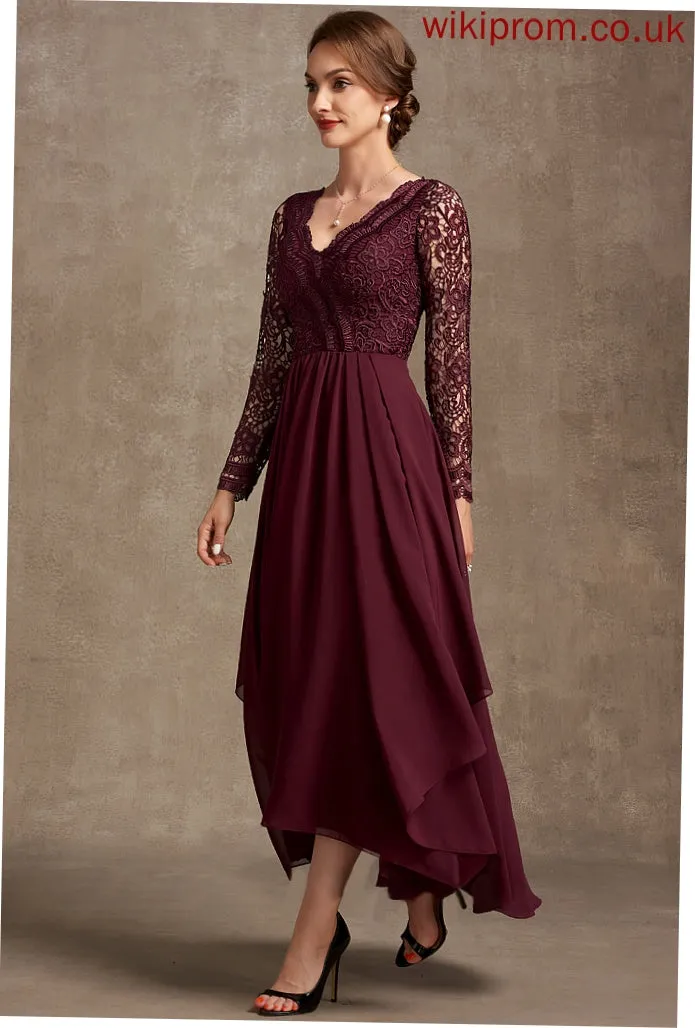 Mother of the Bride Dresses Lace Dress Bride V-neck A-Line Chiffon of Mckenna Asymmetrical Mother the