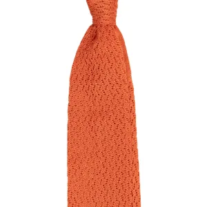 Orange Zig Zag V Point Knitted Tie