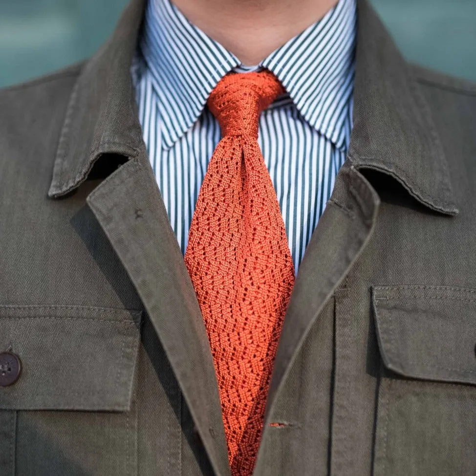 Orange Zig Zag V Point Knitted Tie