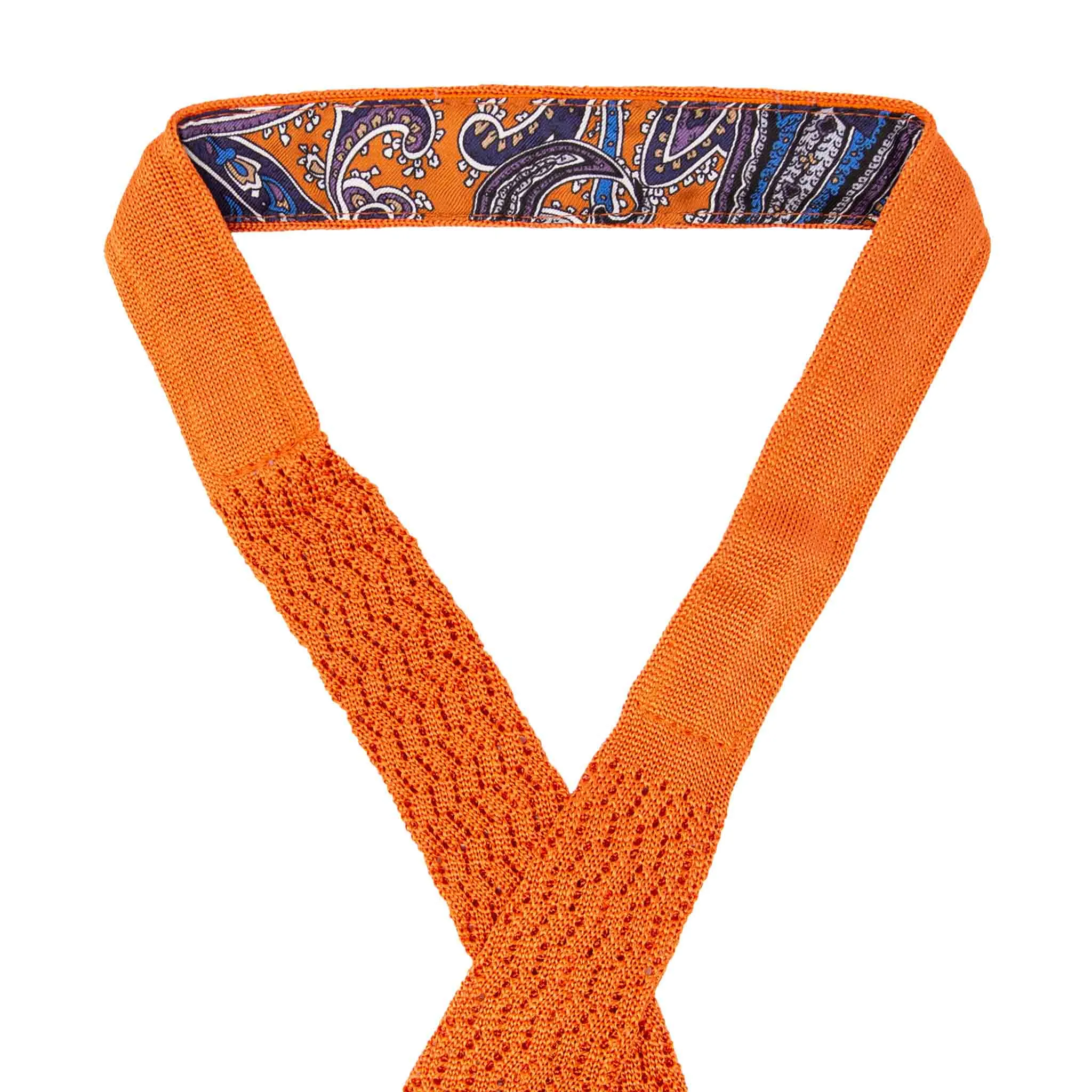 Orange Zig Zag V Point Knitted Tie