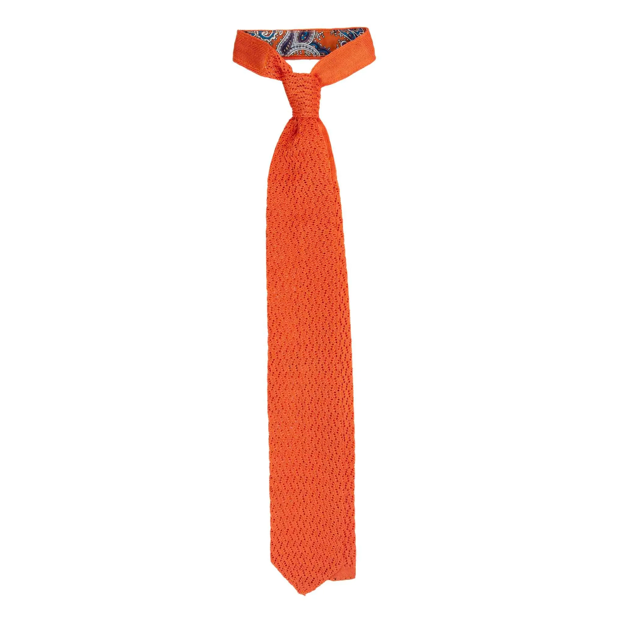 Orange Zig Zag V Point Knitted Tie