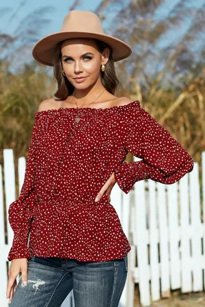 Polka Dot Off Shoulder Ruffle Top