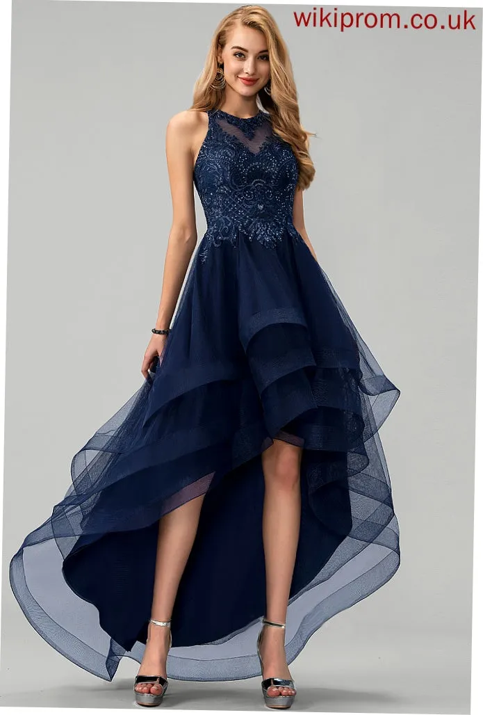 Prom Dresses Beading Ball-Gown/Princess With Sandy Sequins Scoop Asymmetrical Tulle