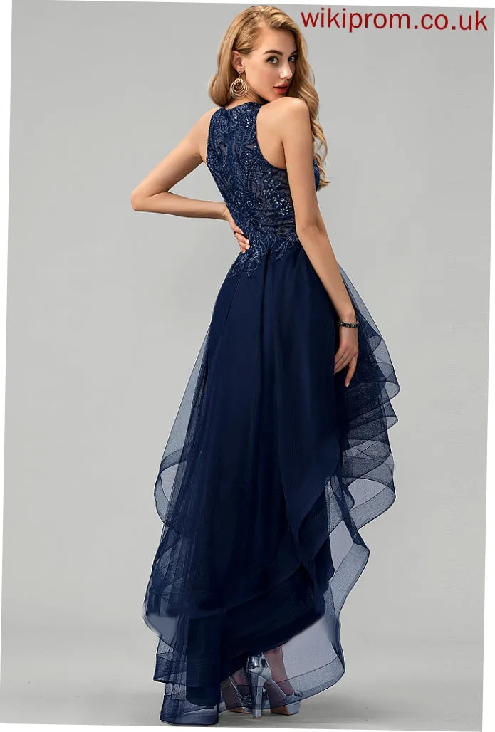 Prom Dresses Beading Ball-Gown/Princess With Sandy Sequins Scoop Asymmetrical Tulle