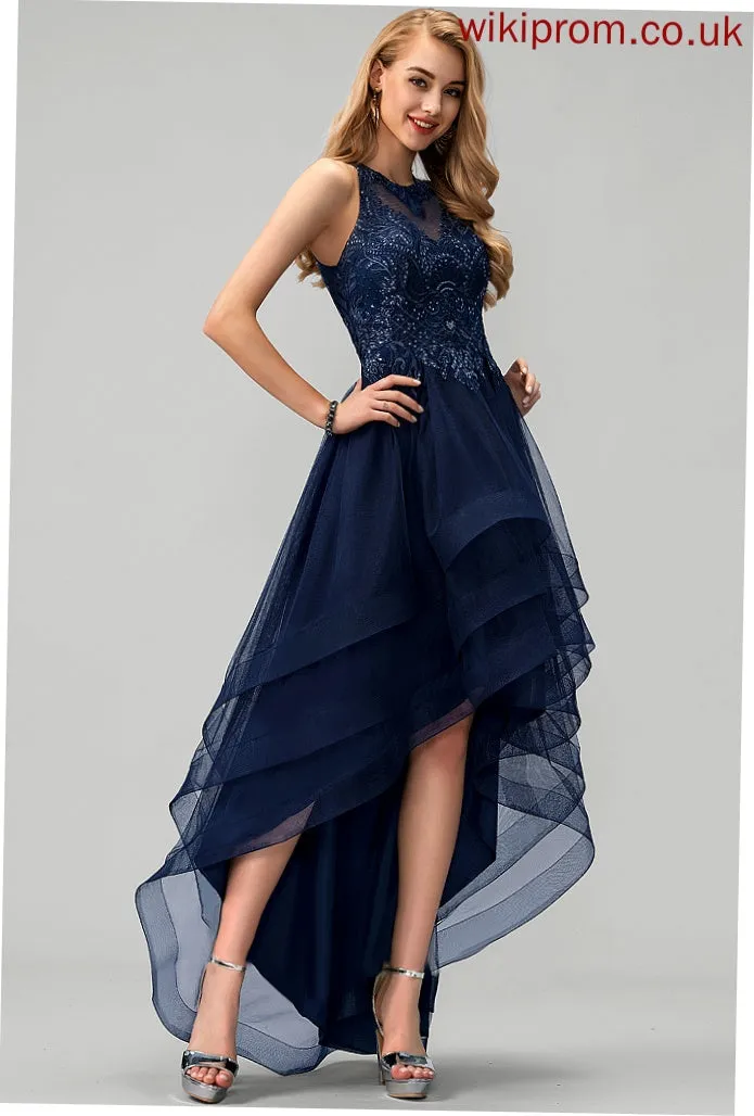 Prom Dresses Beading Ball-Gown/Princess With Sandy Sequins Scoop Asymmetrical Tulle