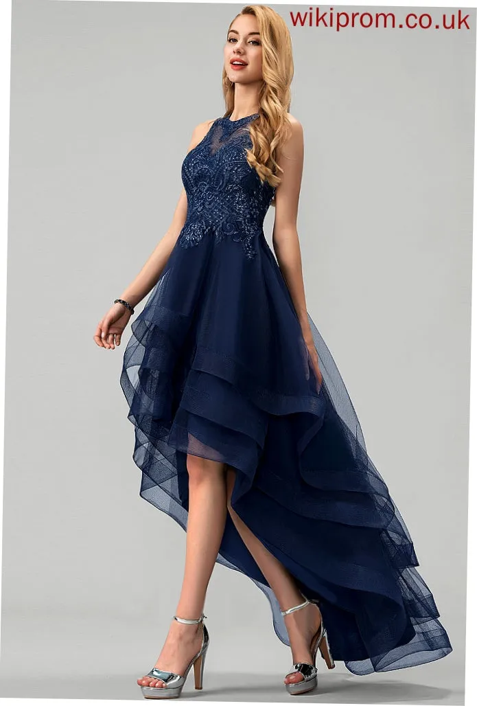 Prom Dresses Beading Ball-Gown/Princess With Sandy Sequins Scoop Asymmetrical Tulle