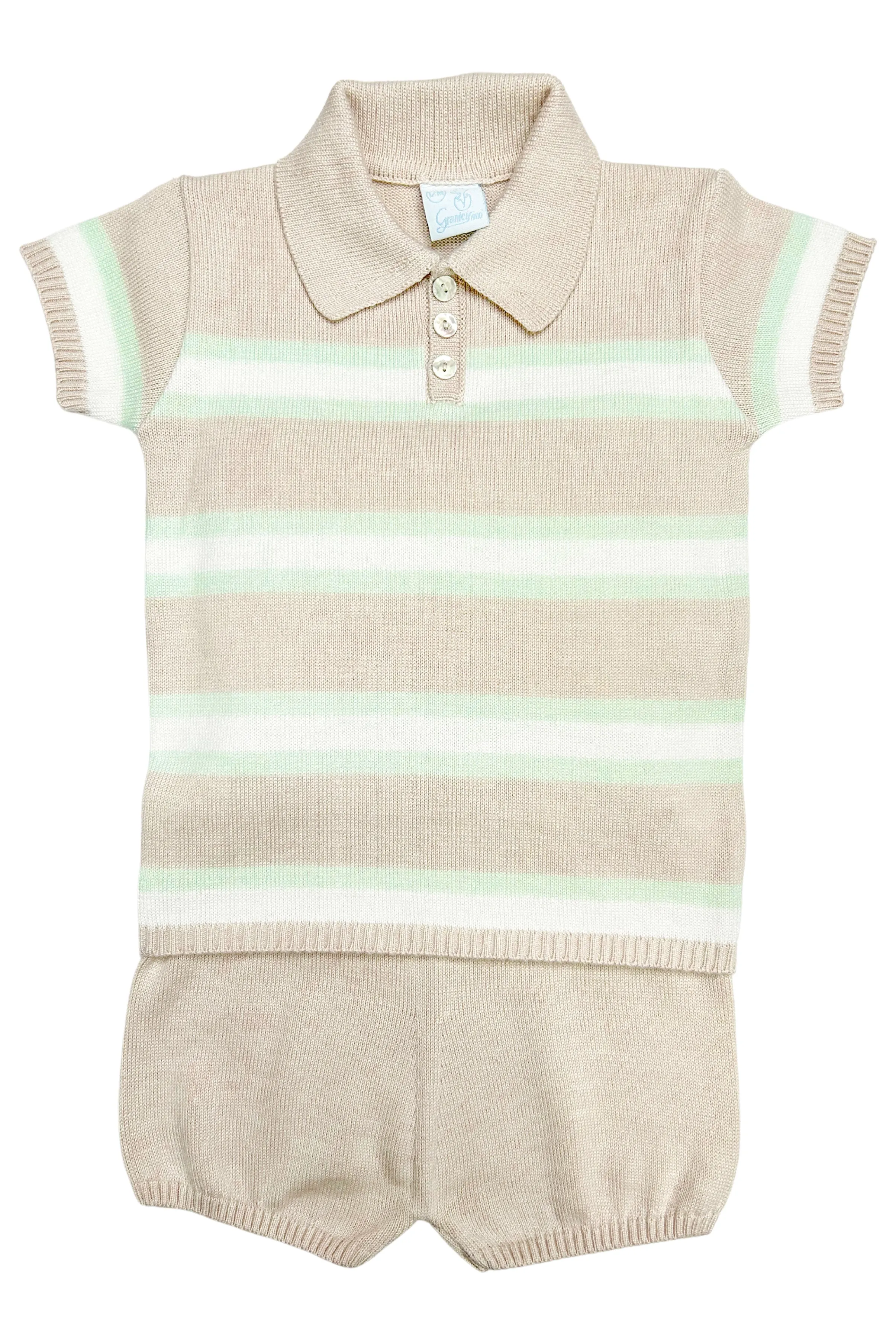 "Jude" Stone, Mint & White Stripe Knit Top & Shorts