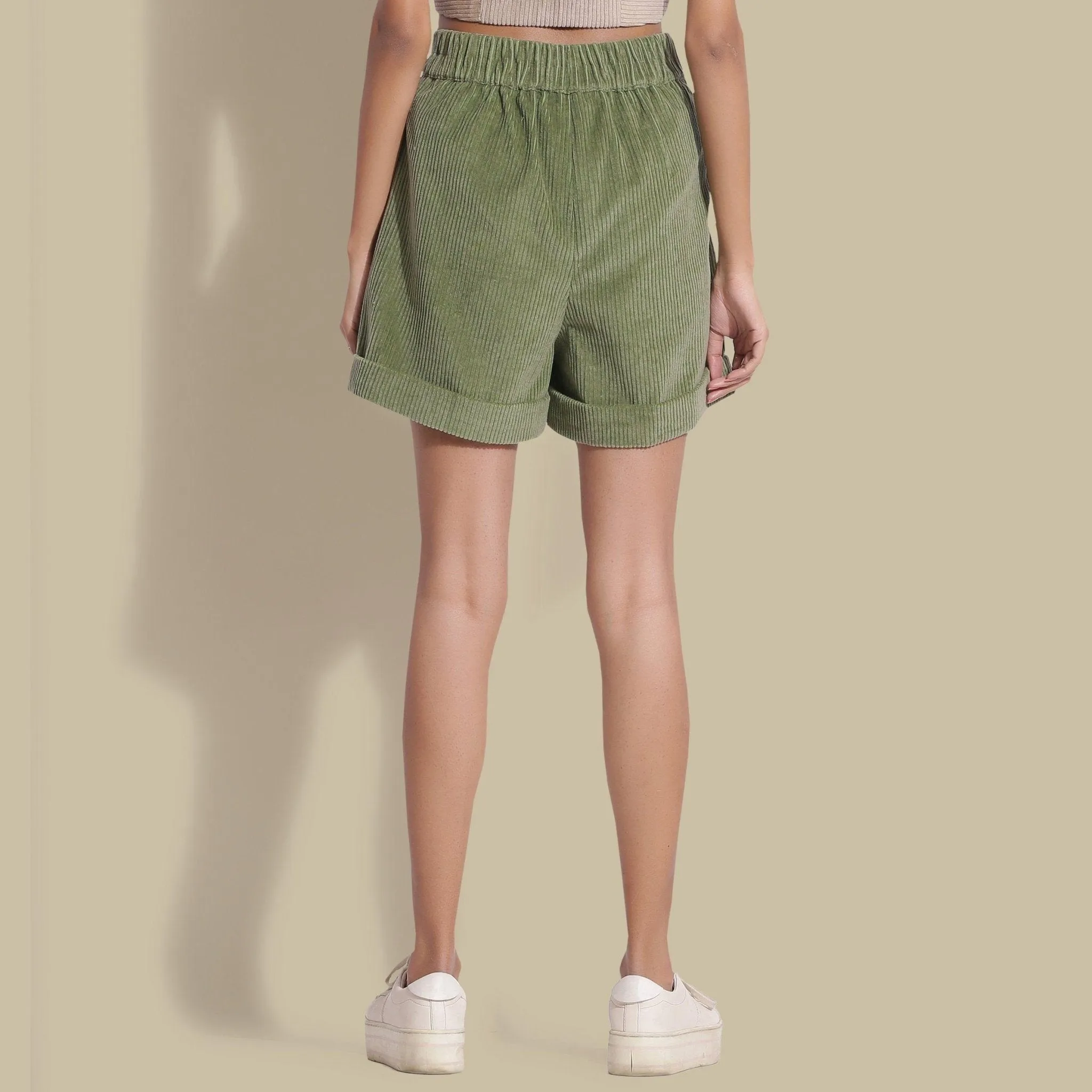 Sage Green Warm Cotton Corduroy Baggy Shorts