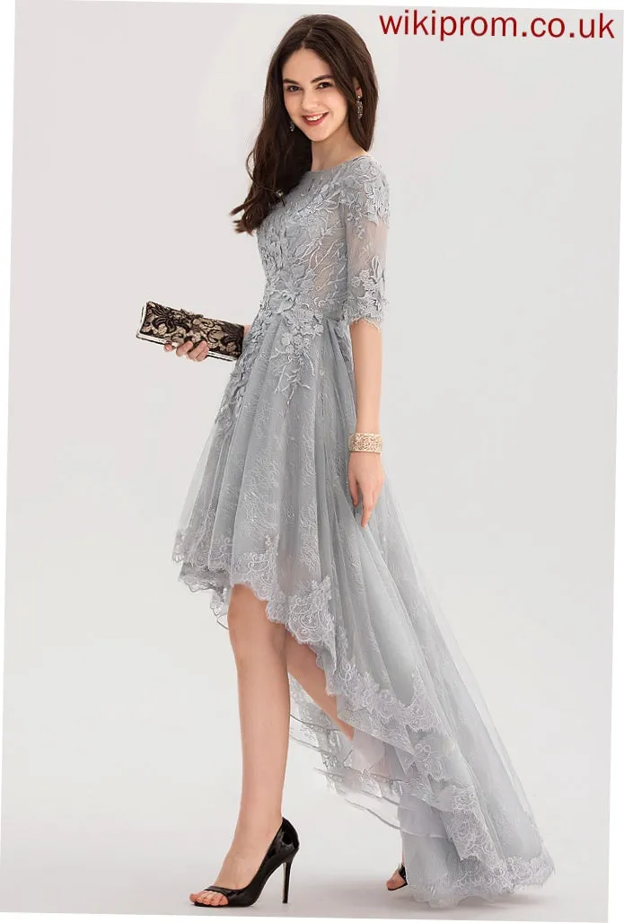 Scoop Asymmetrical Penny Tulle Lace Neck Ball-Gown/Princess Prom Dresses