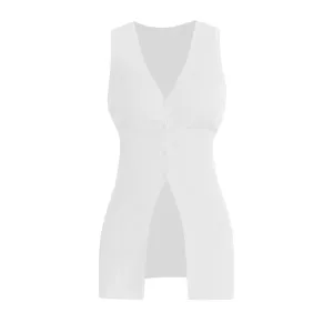 Solid Sexy Knitting Vests For Women V Neck Sleeveless Slimming Patchwork Button Chic Tank Tops Female Fashion