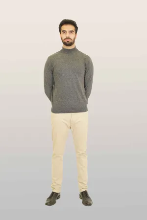 Sweater - 100% Cotton High Neck Light Grey Plain