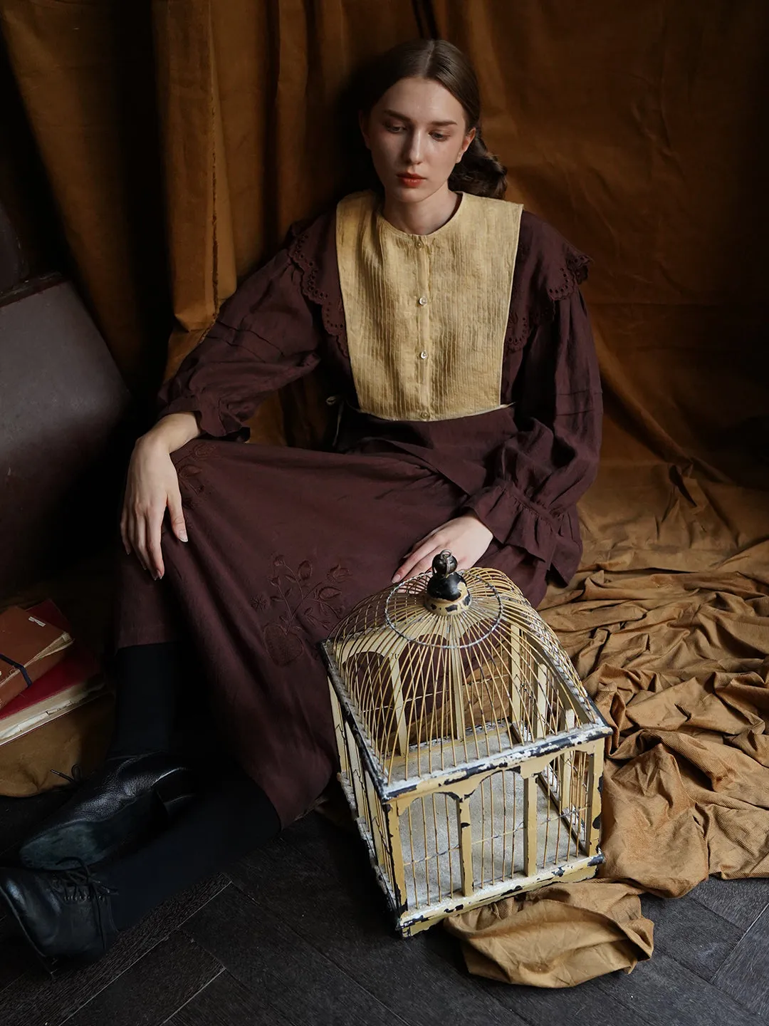 Unlogical Poem Vintage style Pleated Yellow Hemp Smock