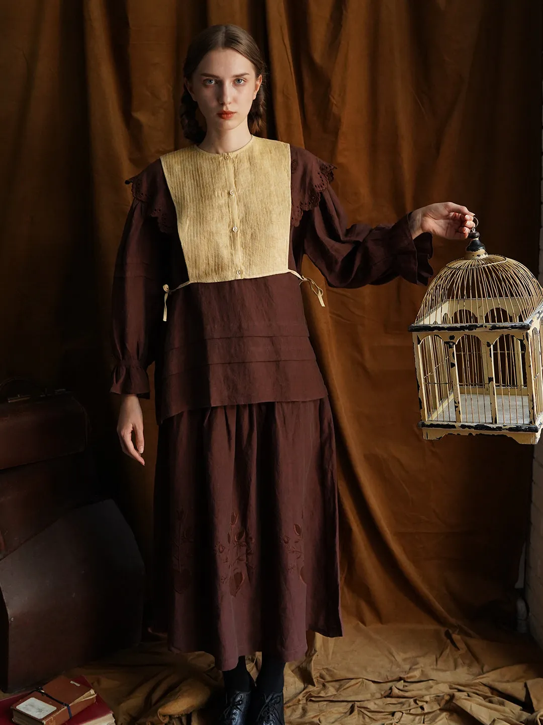 Unlogical Poem Vintage style Pleated Yellow Hemp Smock