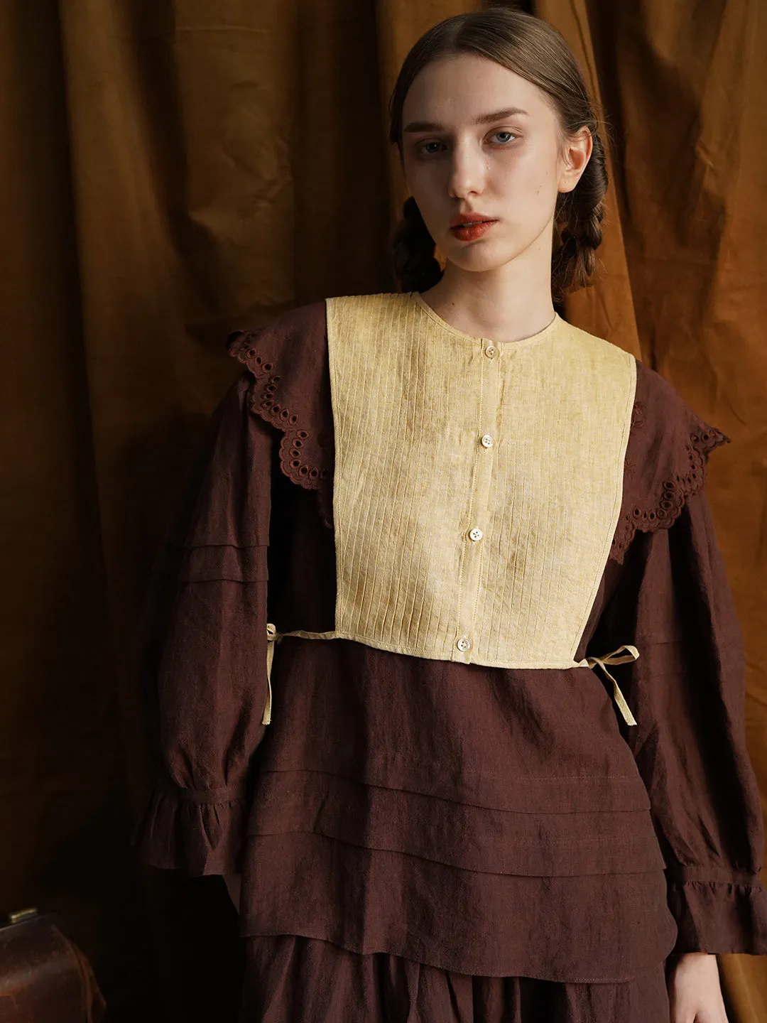 Unlogical Poem Vintage style Pleated Yellow Hemp Smock