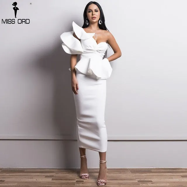 VenusFox Sexy Spring and Summer One-Shoulder  Backless Dresses Female Elegant Ruffle  Mermaid Club Dress