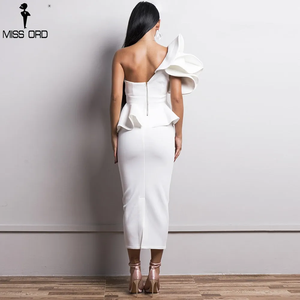 VenusFox Sexy Spring and Summer One-Shoulder  Backless Dresses Female Elegant Ruffle  Mermaid Club Dress