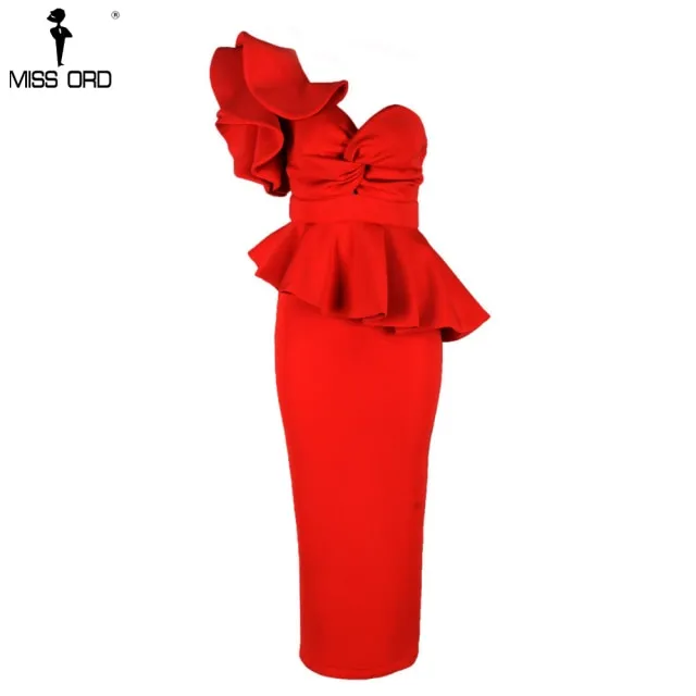 VenusFox Sexy Spring and Summer One-Shoulder  Backless Dresses Female Elegant Ruffle  Mermaid Club Dress