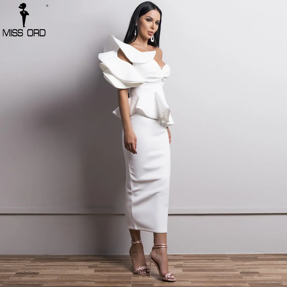 VenusFox Sexy Spring and Summer One-Shoulder  Backless Dresses Female Elegant Ruffle  Mermaid Club Dress