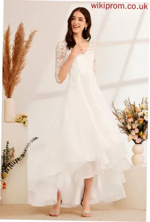 Wedding Dresses Tulle Asymmetrical Lace Beading Wedding A-Line V-neck Sequins Dress With Annabel