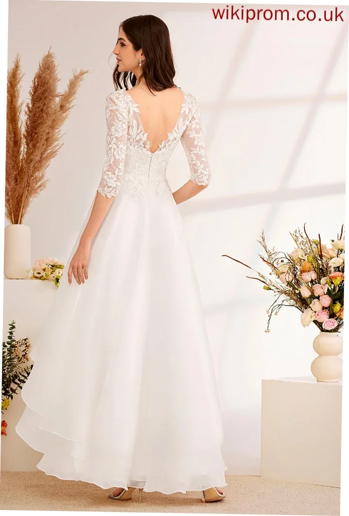 Wedding Dresses Tulle Asymmetrical Lace Beading Wedding A-Line V-neck Sequins Dress With Annabel