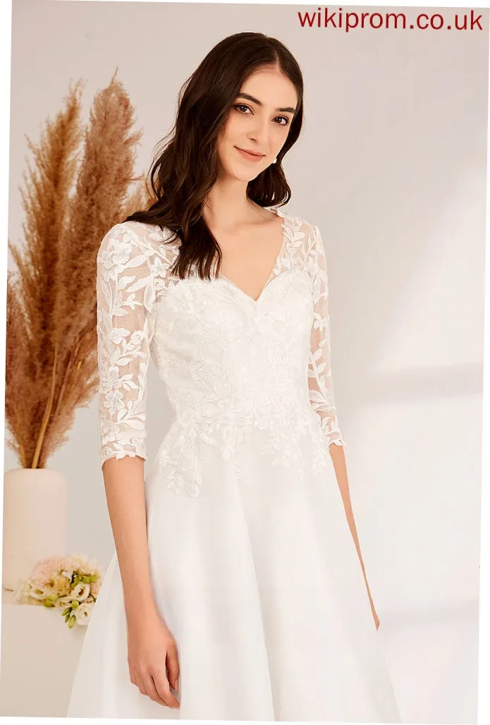 Wedding Dresses Tulle Asymmetrical Lace Beading Wedding A-Line V-neck Sequins Dress With Annabel