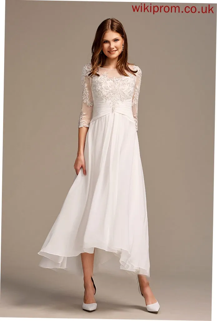 Wedding Lace Dress Mercedes With Asymmetrical A-Line Wedding Dresses Illusion