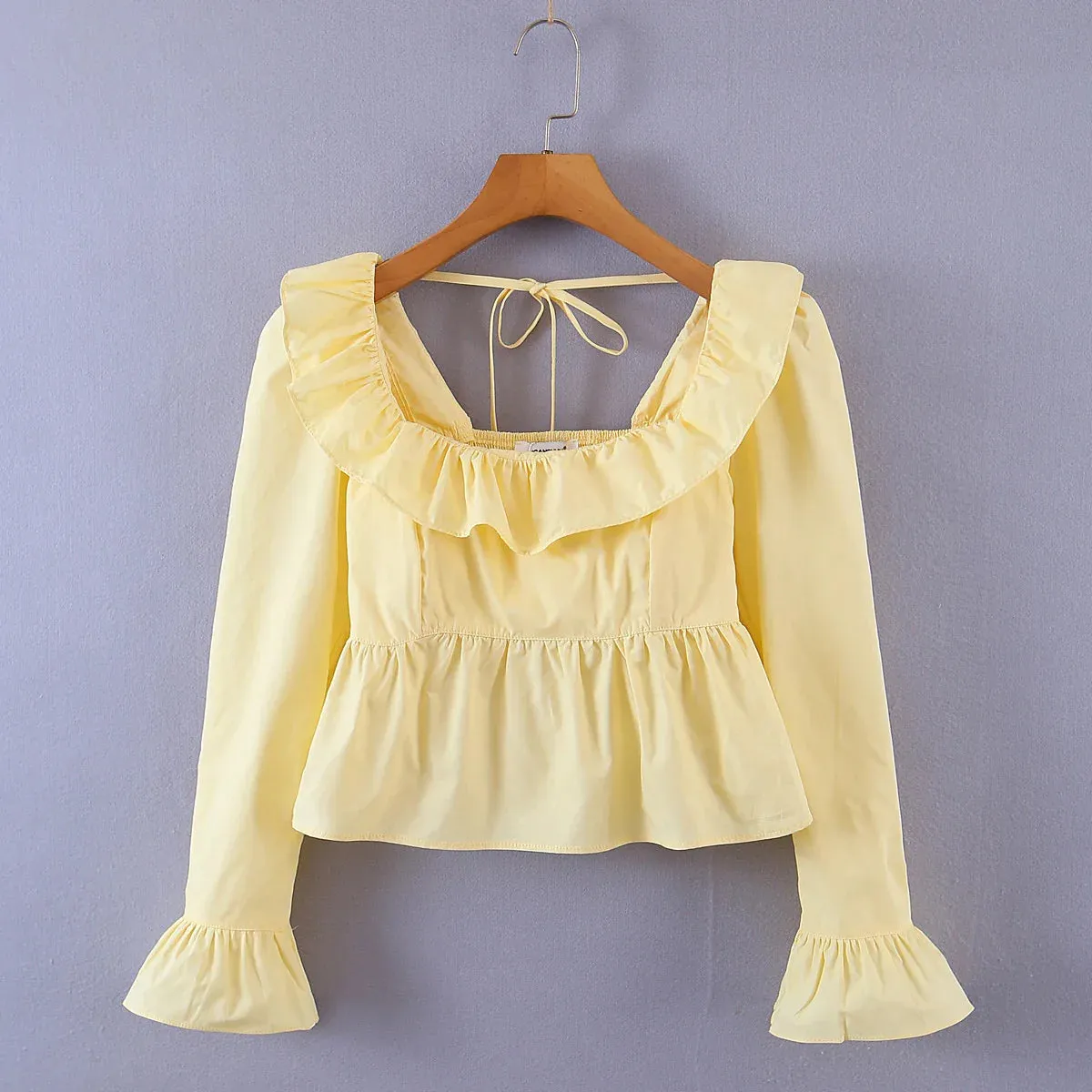 Women Vintage-Inspired Peasant Top - Ruffled Square Neck Blouse