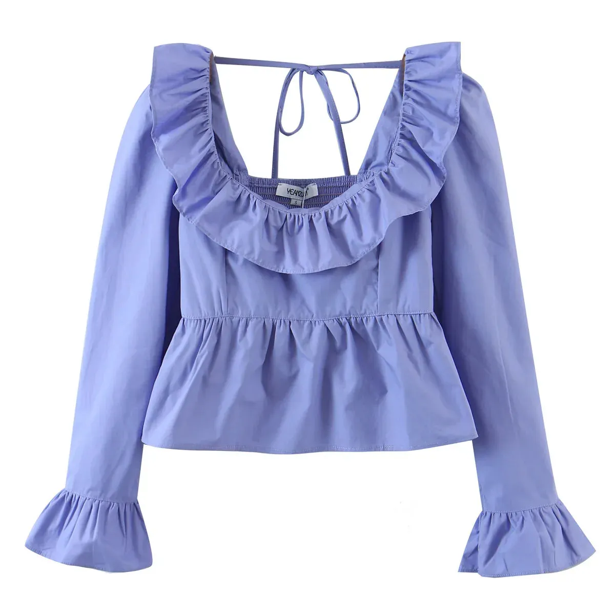 Women Vintage-Inspired Peasant Top - Ruffled Square Neck Blouse