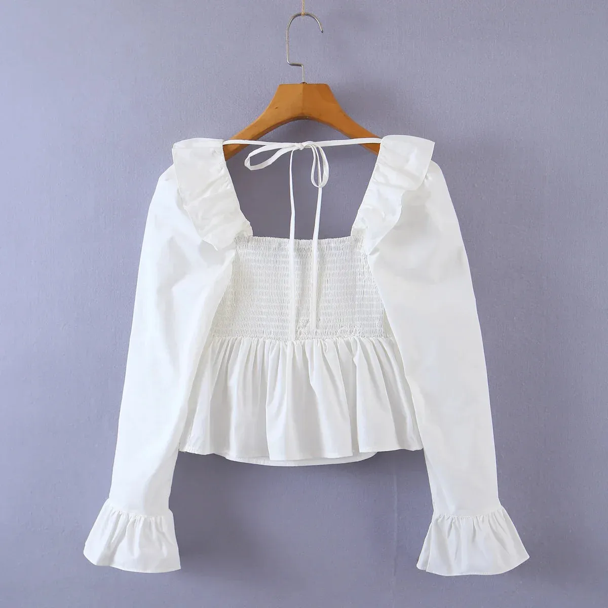 Women Vintage-Inspired Peasant Top - Ruffled Square Neck Blouse