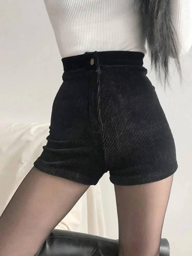 Women's Goth Pants High Waist Spring Autumn Fashion Tight Sexy Stretch Y2K Corduroy Female Casual Pants Short