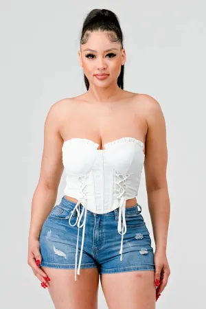 Women's Luxe sweetheart ruffled drawstring lace bustier top