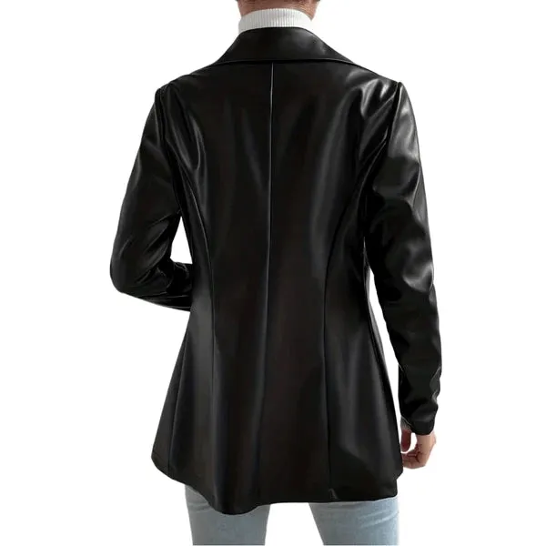 Women’s Sleek Black Lambskin Leather Blazer WB11