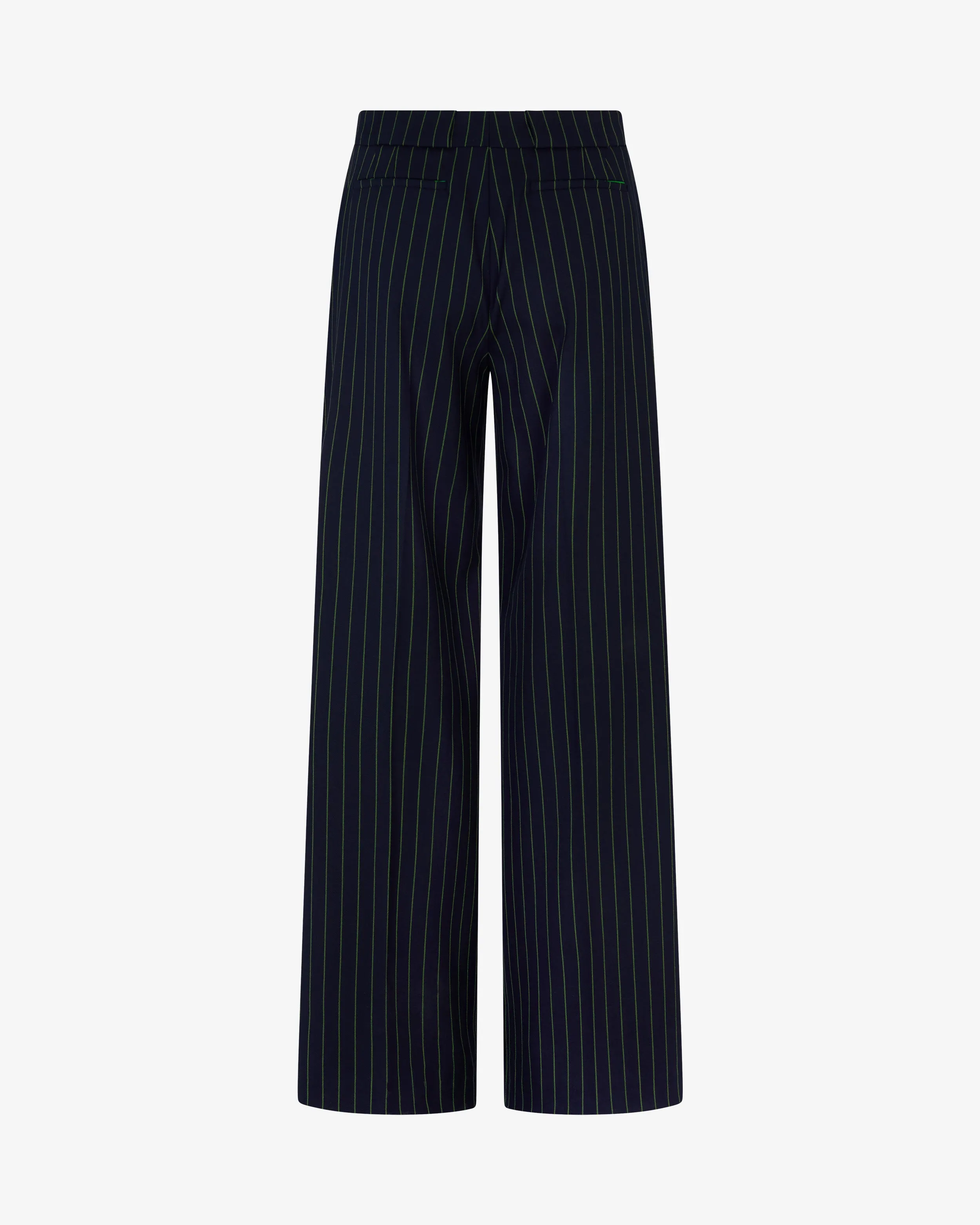 Wool Pinstripe Pleated Trouser - Navy/Green