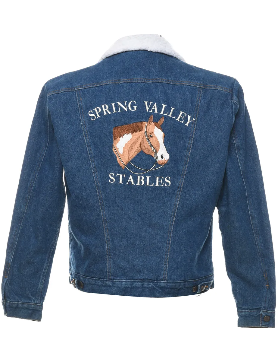 Wrangler Medium Wash Embroidered Horse Design Shearling Denim Jacket - S